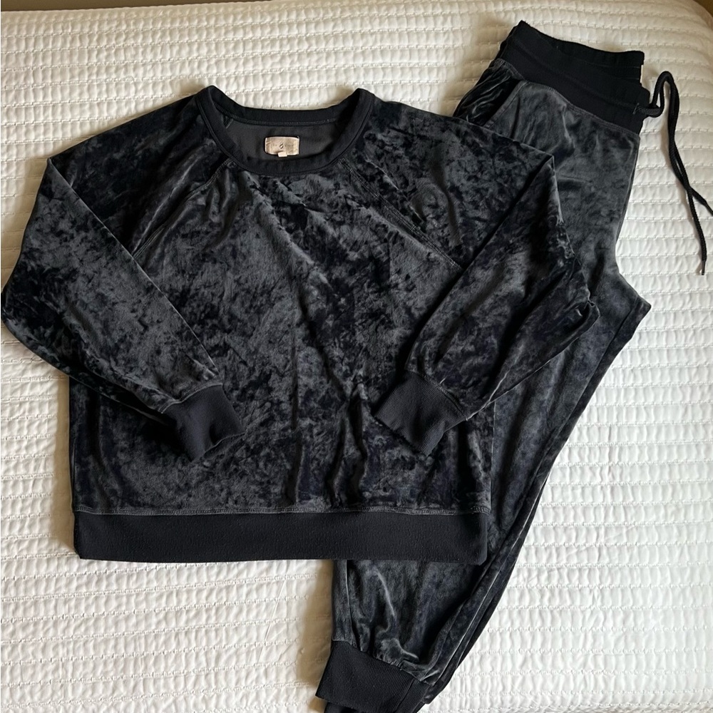 Loft Lou & Grey Crushed Velour jogger Set Sweatpants Grey/midnight blue Size L